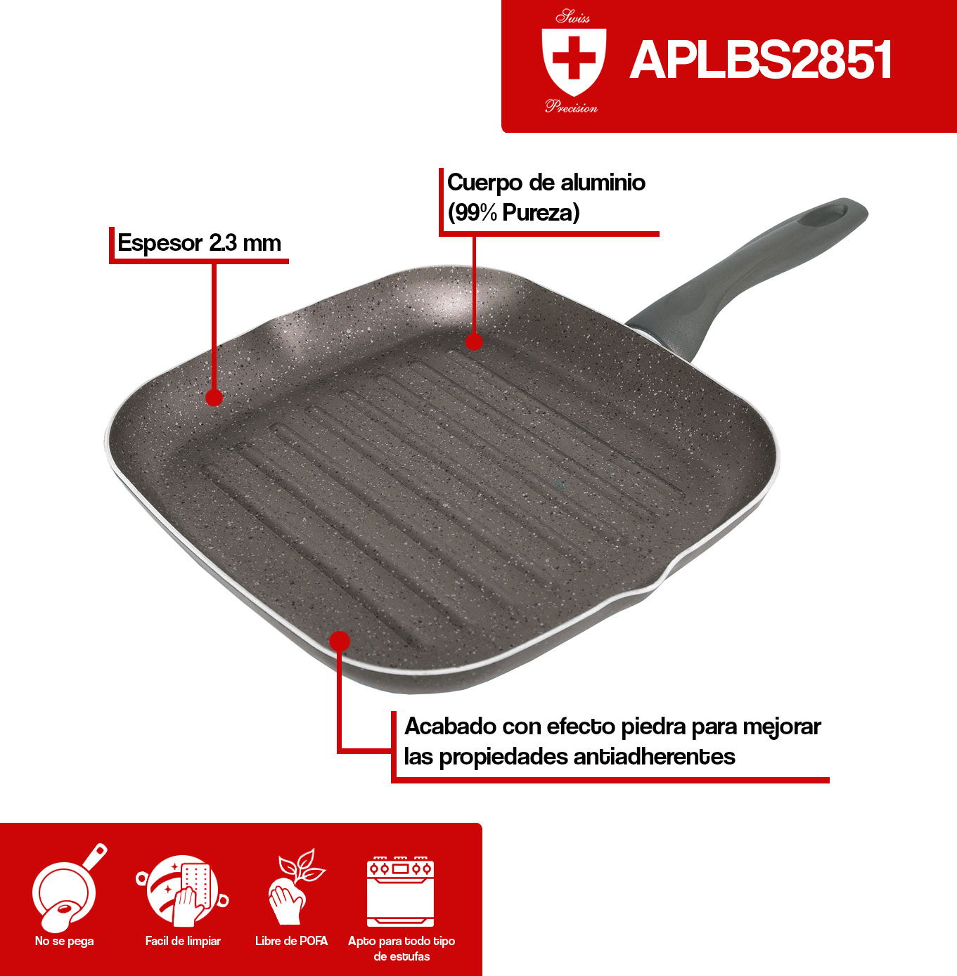 Comal Cuadrado Antiadherente Italiano Royal Haus.