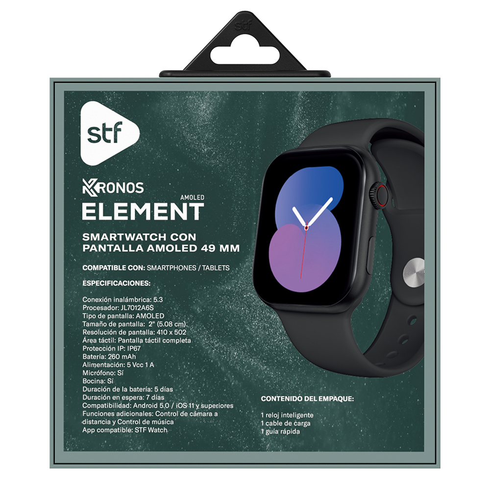 Smartwatch reloj inteligente Kronos Element Stf AMOLED Resistente al agua IP67.