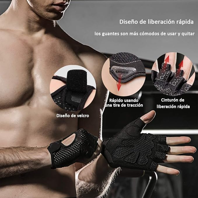 Guantes de gimnasia para hombres y mujeres entrenamiento deportivo Almohadillas de silicona transpirables con medio dedo Protección antideslizante para el levantamiento de pesas, flexiones, ciclismo.