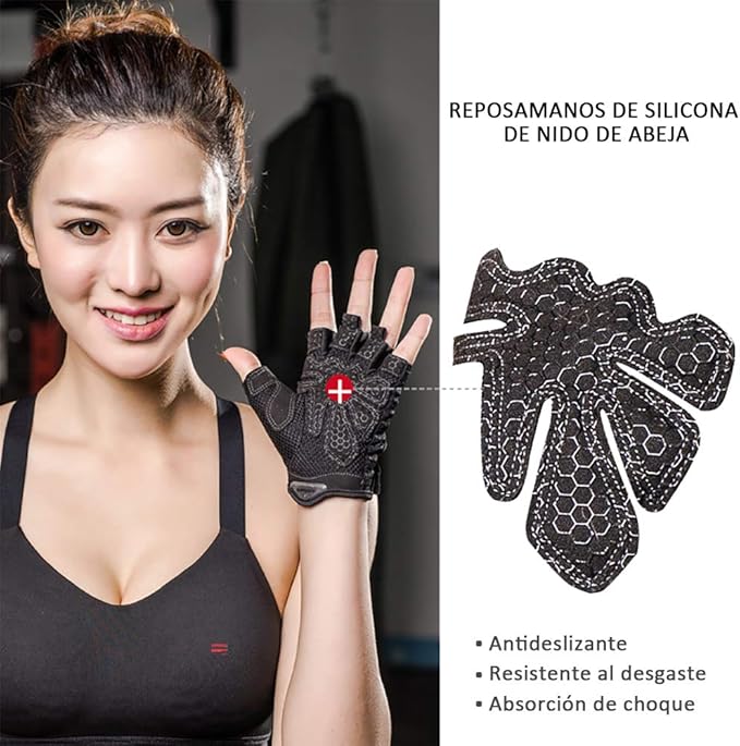 Guantes de gimnasia para hombres y mujeres entrenamiento deportivo Almohadillas de silicona transpirables con medio dedo Protección antideslizante para el levantamiento de pesas, flexiones, ciclismo.
