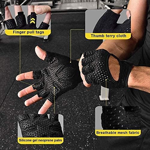 Guantes de gimnasia para hombres y mujeres entrenamiento deportivo Almohadillas de silicona transpirables con medio dedo Protección antideslizante para el levantamiento de pesas, flexiones, ciclismo.
