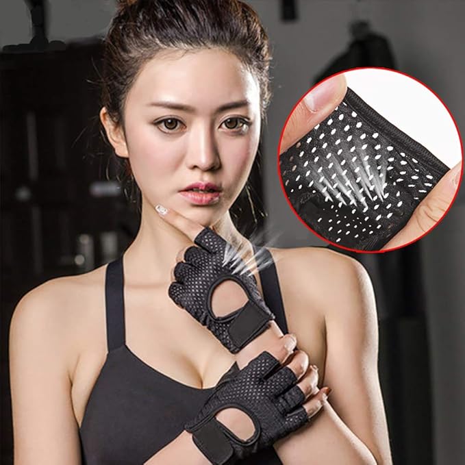 Guantes de gimnasia para hombres y mujeres entrenamiento deportivo Almohadillas de silicona transpirables con medio dedo Protección antideslizante para el levantamiento de pesas, flexiones, ciclismo.