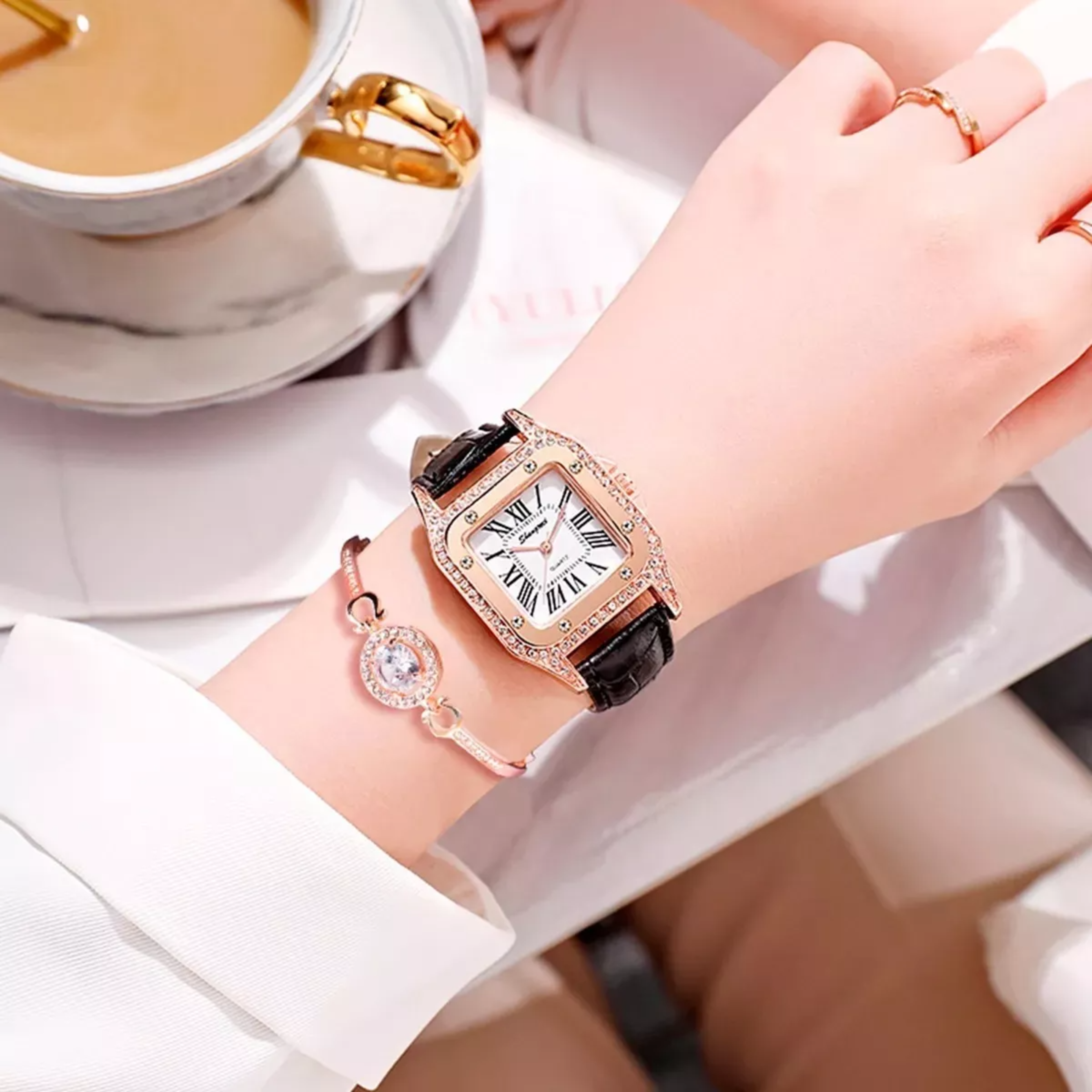 Juego De Reloj Y Joyas En Caja De Regalo Elegante 3 Piezas.
