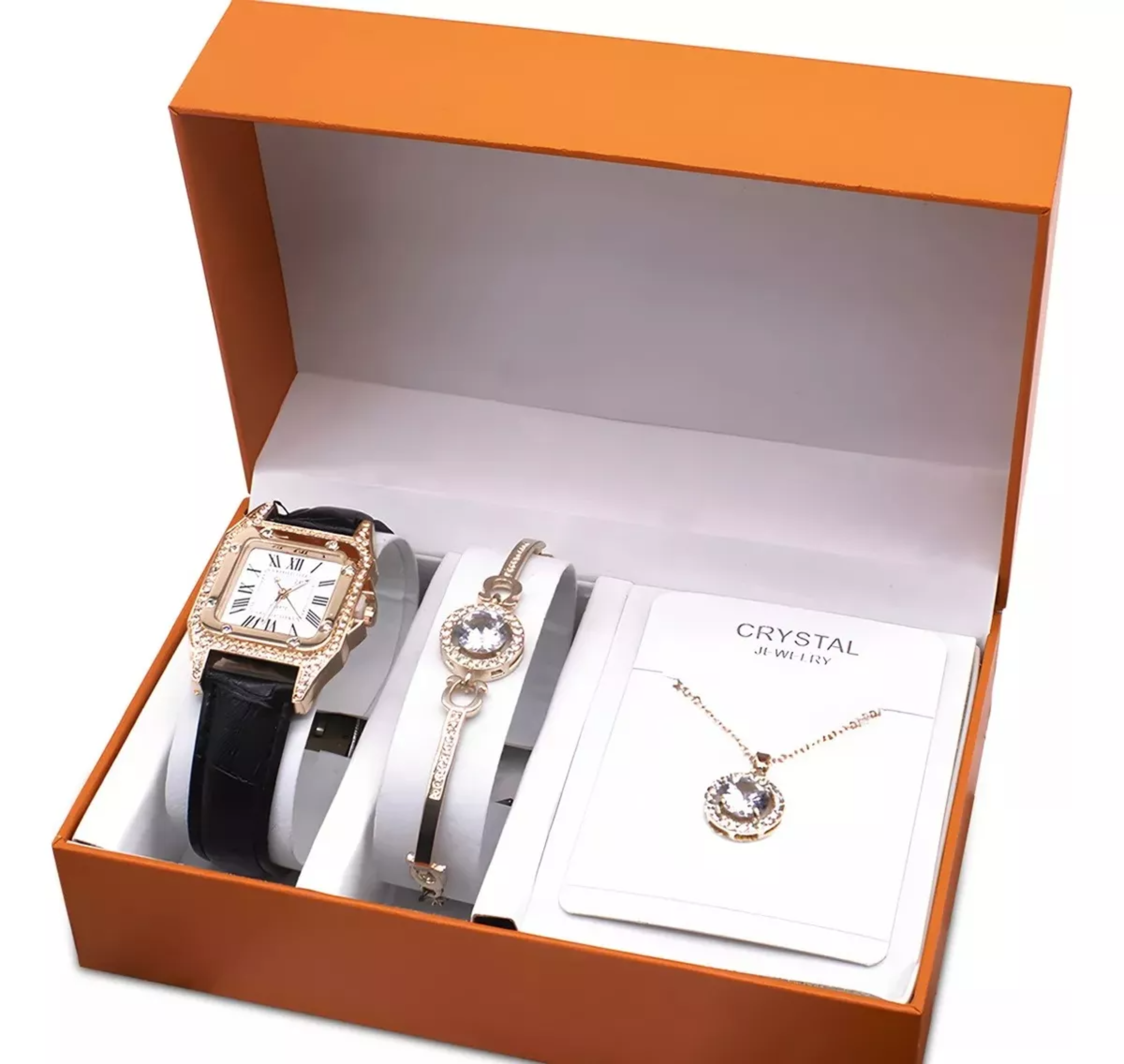 Juego De Reloj Y Joyas En Caja De Regalo Elegante 3 Piezas.
