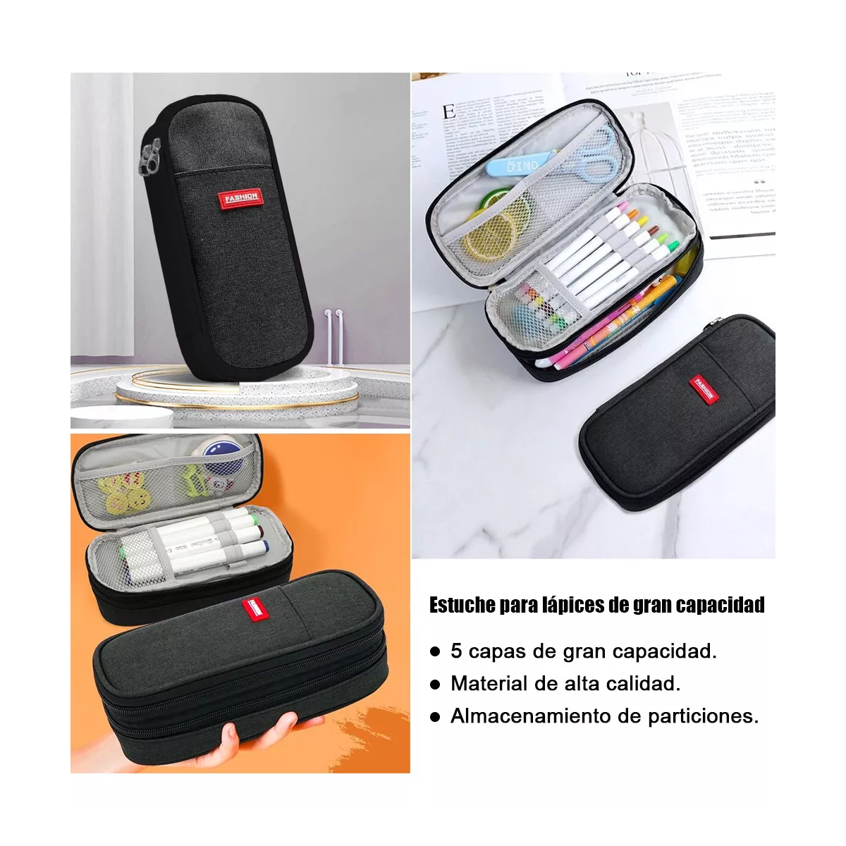 Lapicera Estuche gran capacidad cremallera doble capa expandible Estudio Oficina la escuela Útiles escolares Lapicera Bolsa almacenamiento.