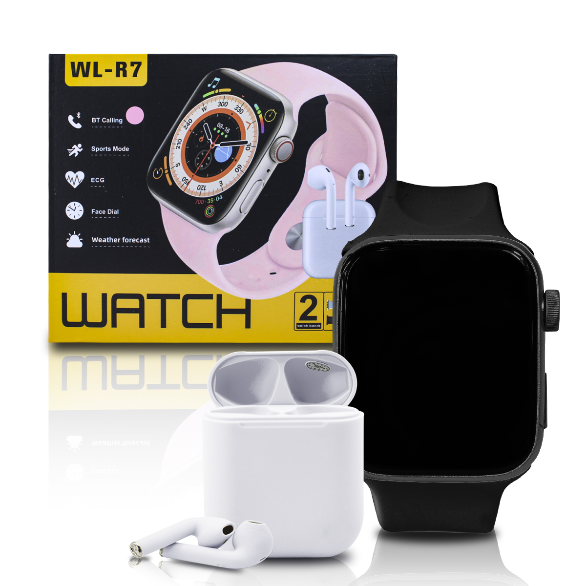 Smart Wach WL-R7 Pro Correa De Silicona Negro Mas Audifonos Bluetooth 