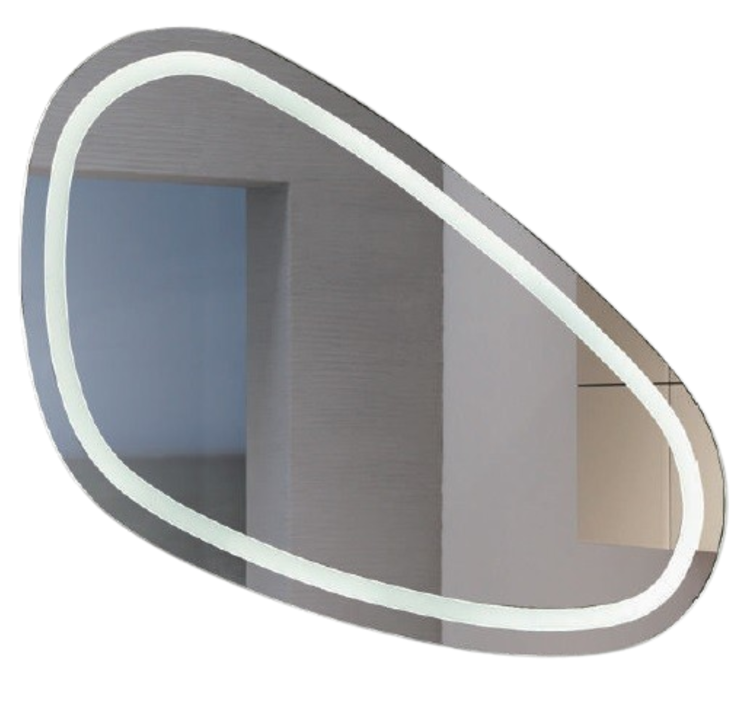 Espejo LUN con iluminación LED de 80 X 45  cms. (base por altura), forma ovalada, 1 pieza. Conexión de clavija a luz eléctrica.