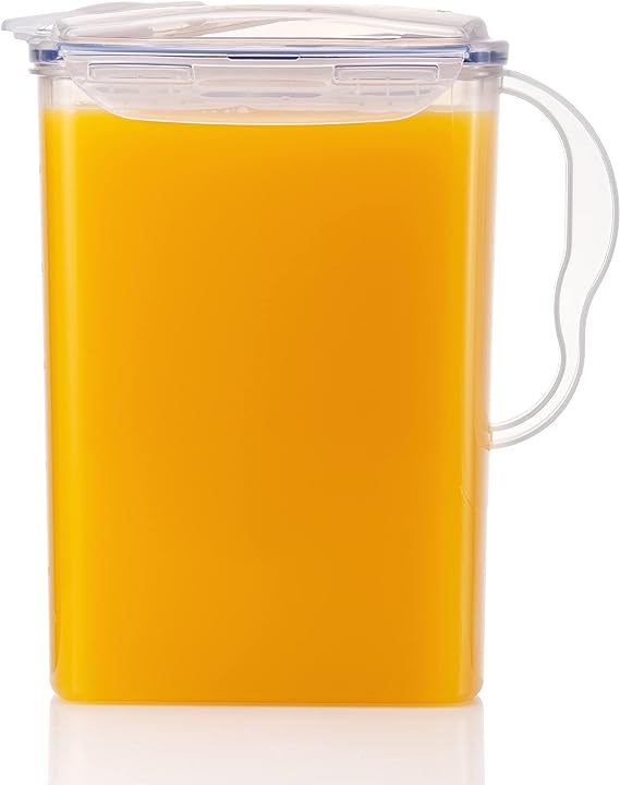 A LocknLock - Jarra de agua para puerta de nevera, con asa, sin BPA, con tapa superior abatible, perfecta para hacer tés y jugos, 3 cuartos de galón, transparente.