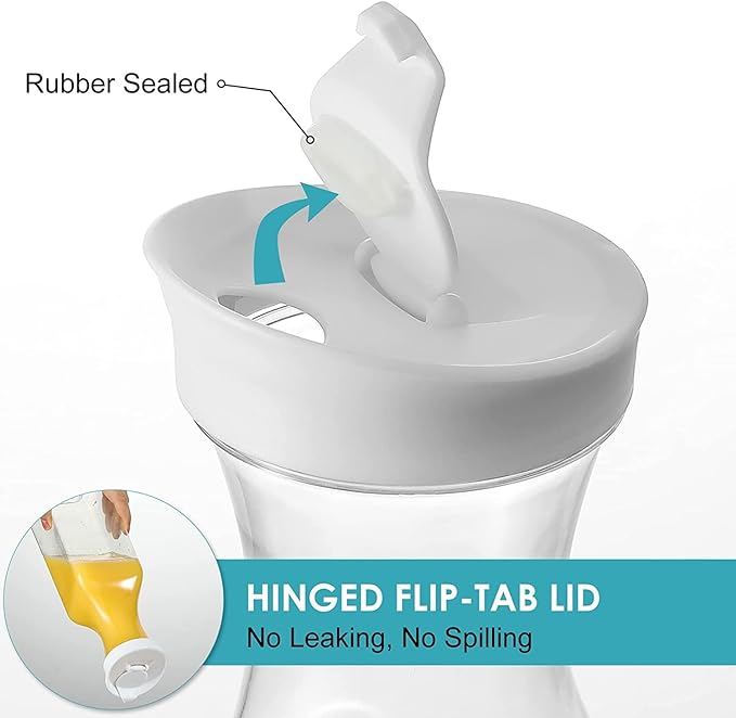 A Paquete de 4 jarras grandes de plástico de 50 onzas con tapa abatible superior, recipientes de jugo de base cuadrada, jarra de plástico transparente, para agua, té helado, jugo, limonada, leche.