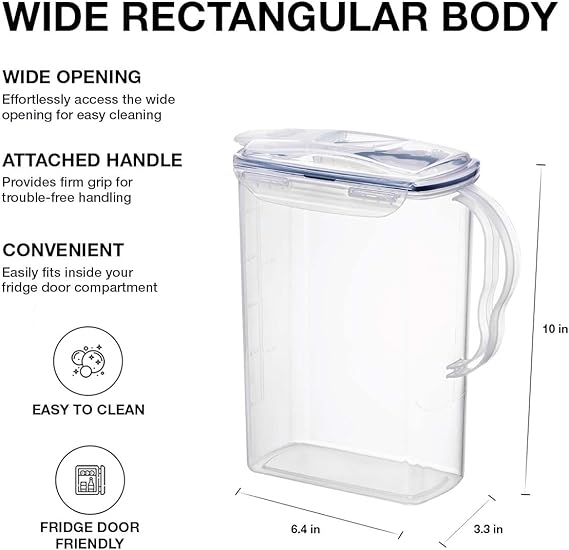 A LocknLock - Jarra de agua para puerta de nevera, con asa, sin BPA, con tapa superior abatible, perfecta para hacer tés y jugos, 3 cuartos de galón, transparente.