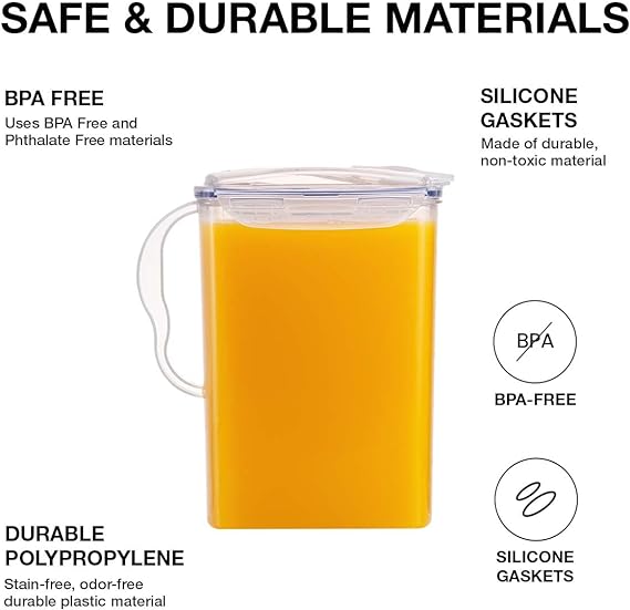 A LocknLock - Jarra de agua para puerta de nevera, con asa, sin BPA, con tapa superior abatible, perfecta para hacer tés y jugos, 3 cuartos de galón, transparente.