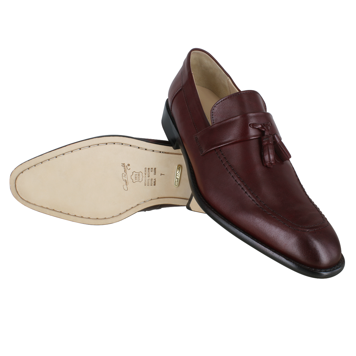 Mocasines Hombre Vestir Carlo Ronaldi 1095-B Becerro Vino Cuero Casual .