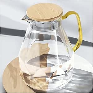 A Jarra de Vidrio - Jarra de Agua de Vidrio con Tapa de Acero Inoxidable con 1.2L, Resistente al Frío y al Calor, para Té, Café, Limonada, Leche, Jugos y Bebidas (B).