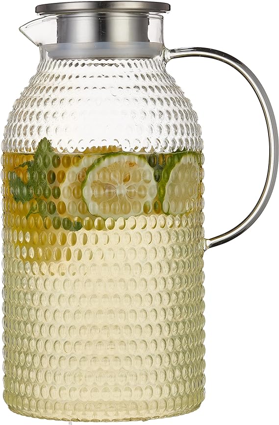 A Karafu Jarra de vidrio de 100 onzas con tapa y embalaje seguro, fácil de limpiar, resistente al calor, jarra de vidrio de borosilicato para agua caliente/fría, leche, té helado y bebidas de jugo.