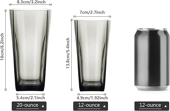 A Top-spring - Vaso de agua de plástico reutilizable de 20 onzas, vasos transparentes inastillables, sin BPA, juego de 6 (20 onzas, gris).