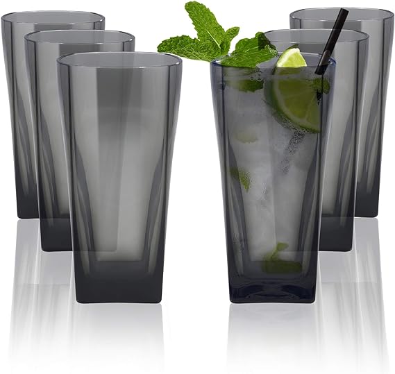 A Top-spring - Vaso de agua de plástico reutilizable de 20 onzas, vasos transparentes inastillables, sin BPA, juego de 6 (20 onzas, gris).