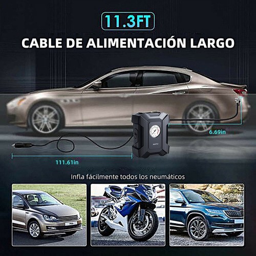 Compresor De Aire Inflador Llantas Bomba Portátil Electrico 12v 100psi Color Blanco.