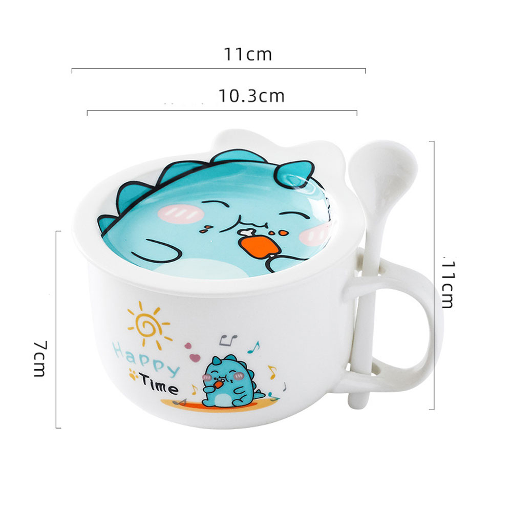 Taza de Cerámica HappyWare color Blanco para Café con Cuchara y Tapa Diseño de Dinosaurio.