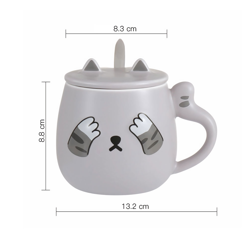 Taza Para Café Kawaii Gato Con Tapa Cuchara Peek A Boo