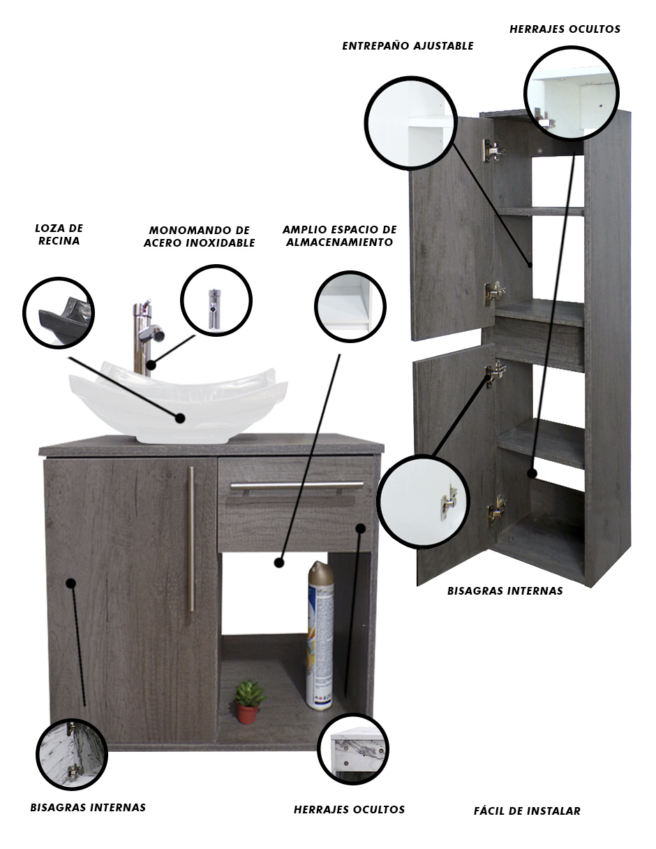 Combo De Gabinete Para Baño Lavamanos Y Monomando + Gabinete Organizador Jacquemart.