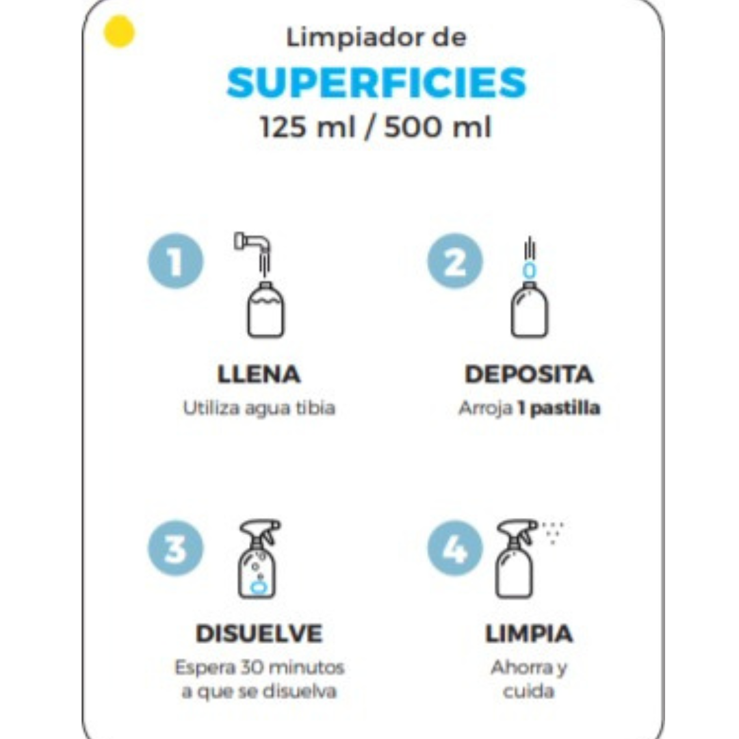 Limpiador y desinfectante de superficies, (caja con 120 pastillas rinde para 60 lts)