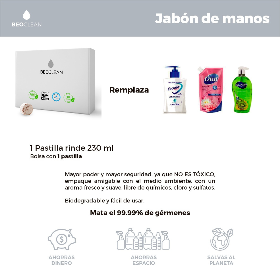 Jabón antibacterial de manos (caja con 120 pastillas, rinde para 30 lts)
