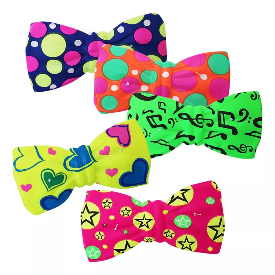 50 Moño Plástico Corbata Neón Grande Batucada Fiesta Boda.