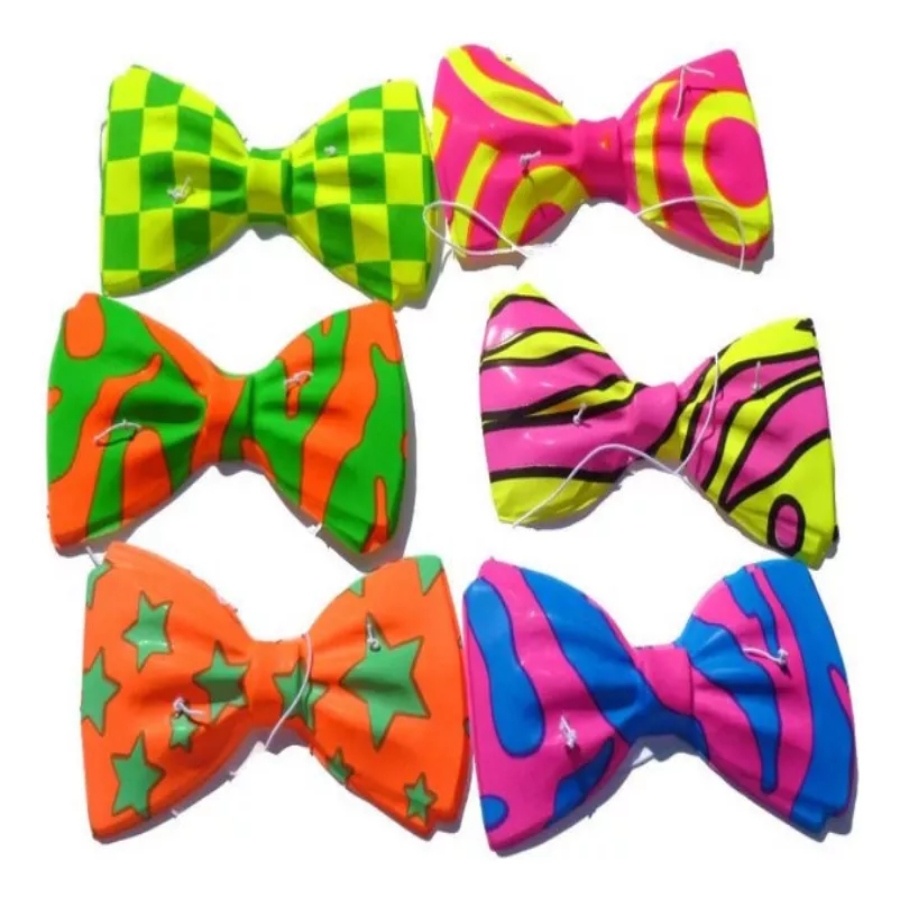50 Moño Plástico Corbata Neón Grande Batucada Fiesta Boda.