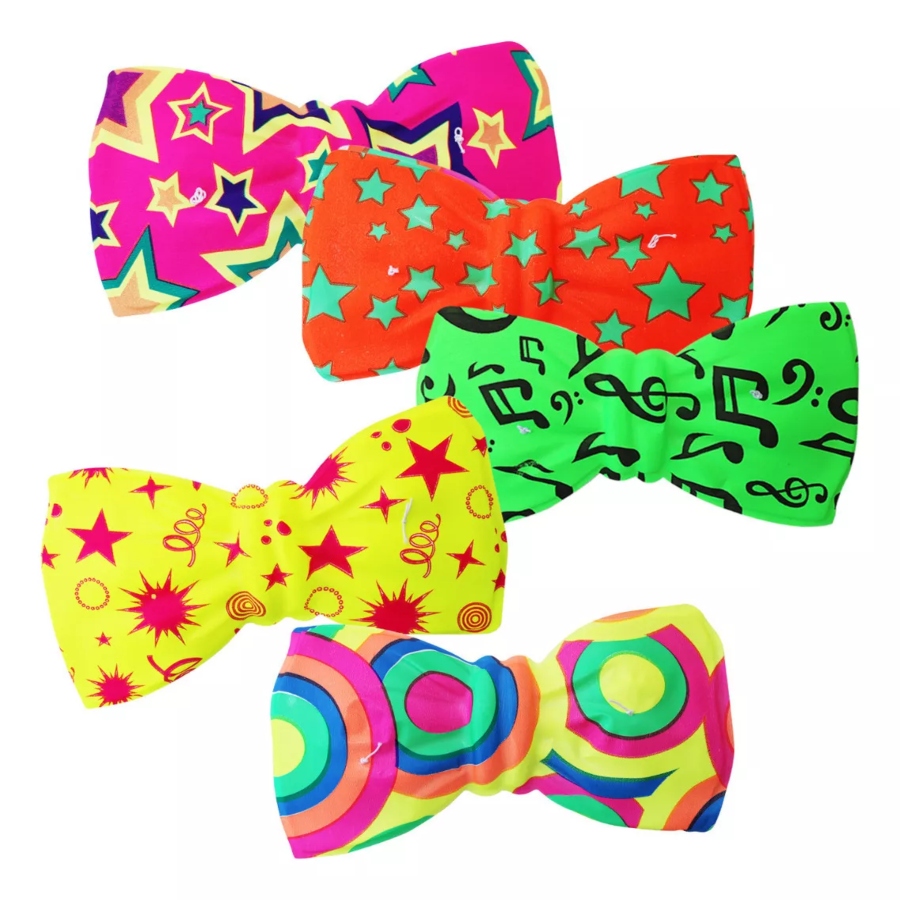 50 Moño Plástico Corbata Neón Grande Batucada Fiesta Boda.