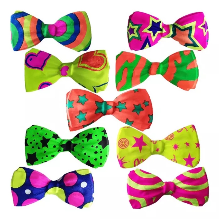 50 Moño Plástico Corbata Neón Grande Batucada Fiesta Boda.