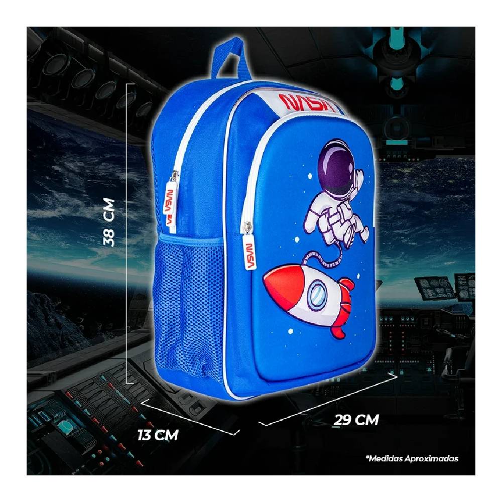 Mochila Escolar NASA NSBP13 Infantil Cohete Espacial 3D Azul.