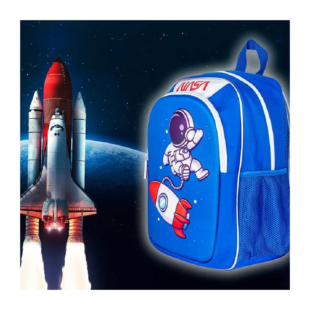 Mochila Escolar NASA NSBP13 Infantil Cohete Espacial 3D Azul.