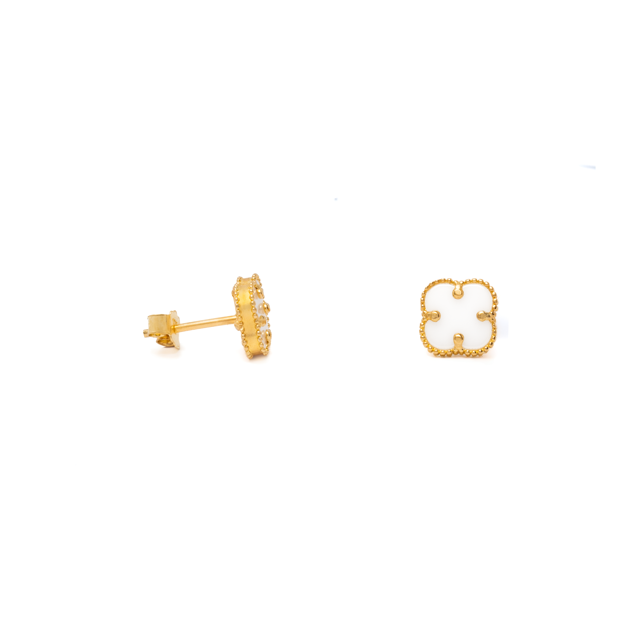 Aretes Trébol Blanco, Oro Turco 10 Kilates, Oro Fino Joyería
