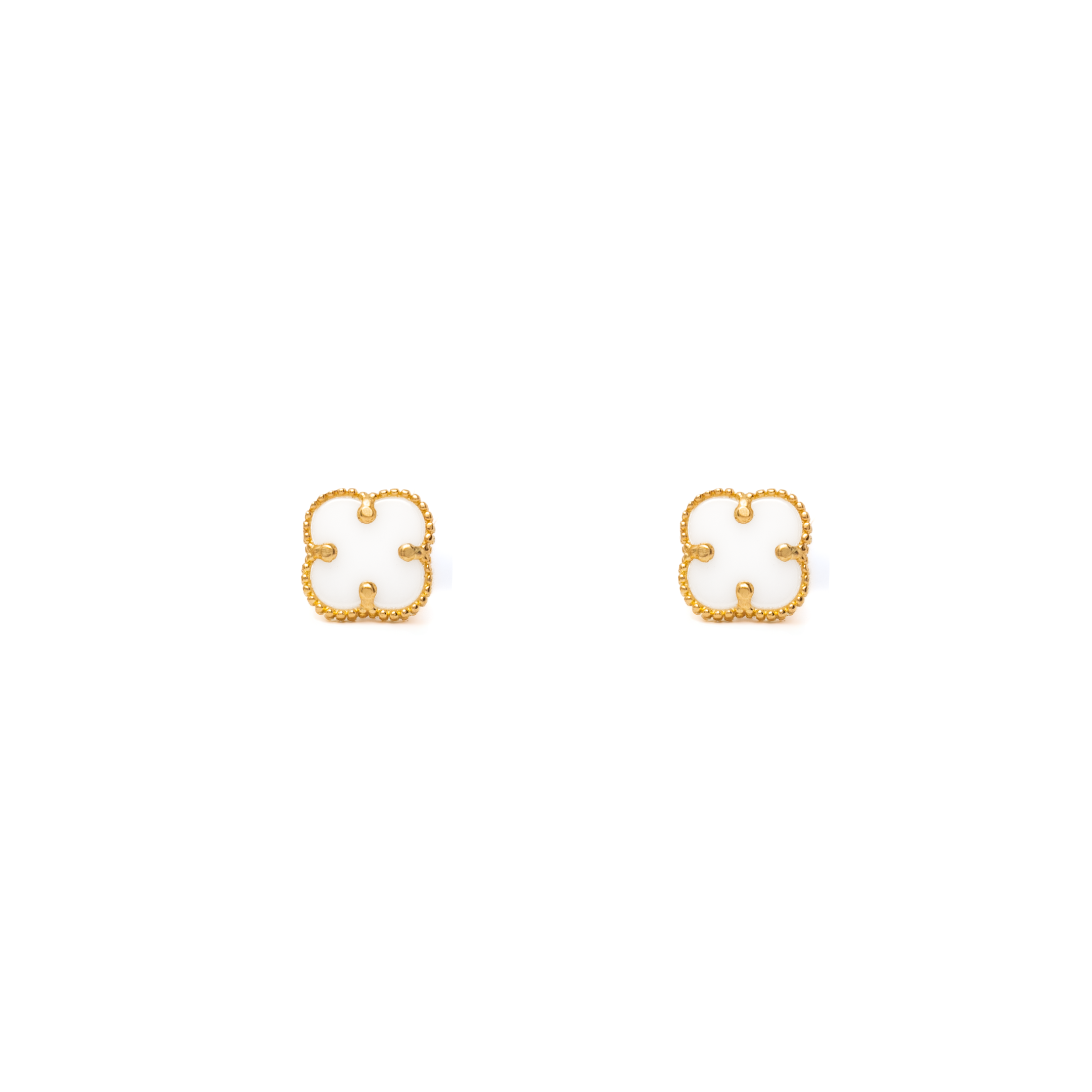 Aretes Trébol Blanco, Oro Turco 10 Kilates, Oro Fino Joyería