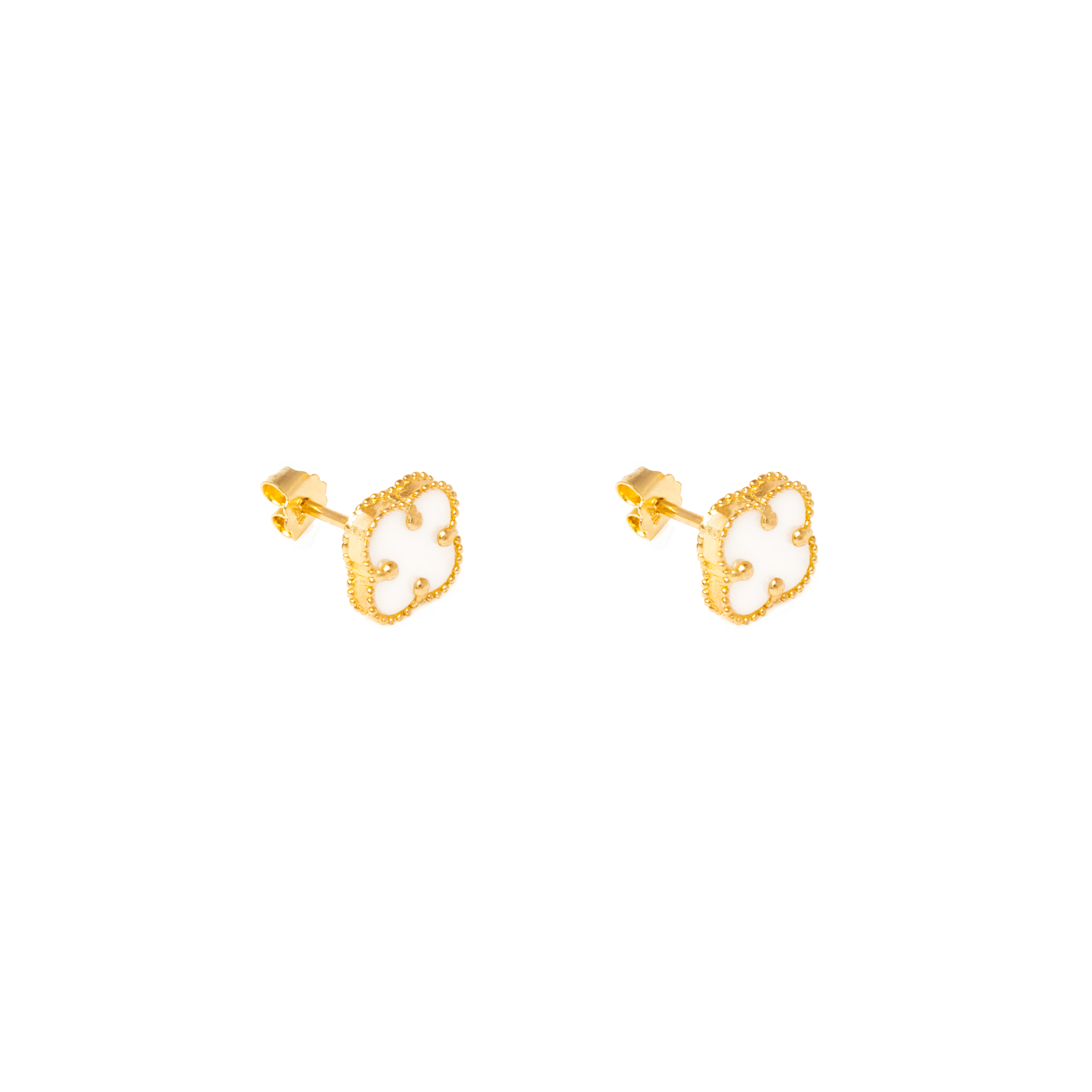Aretes Trébol Blanco, Oro Turco 10 Kilates, Oro Fino Joyería