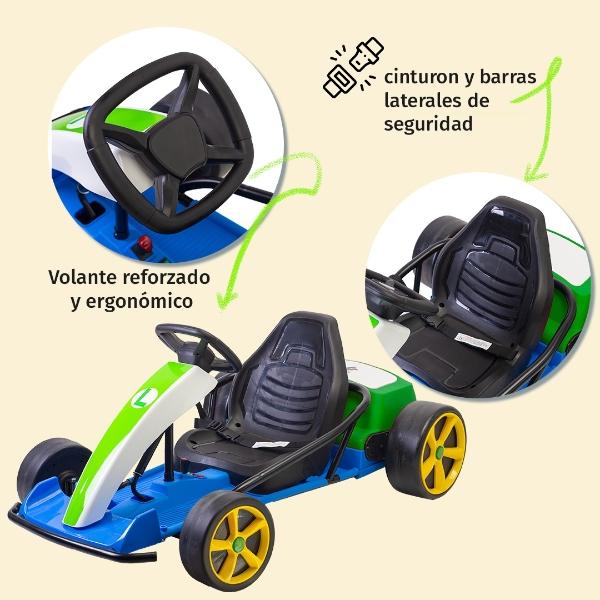 Montable Go Kart Eléctrico Aeiou Mario Bros Carro Drift 24v  Verde