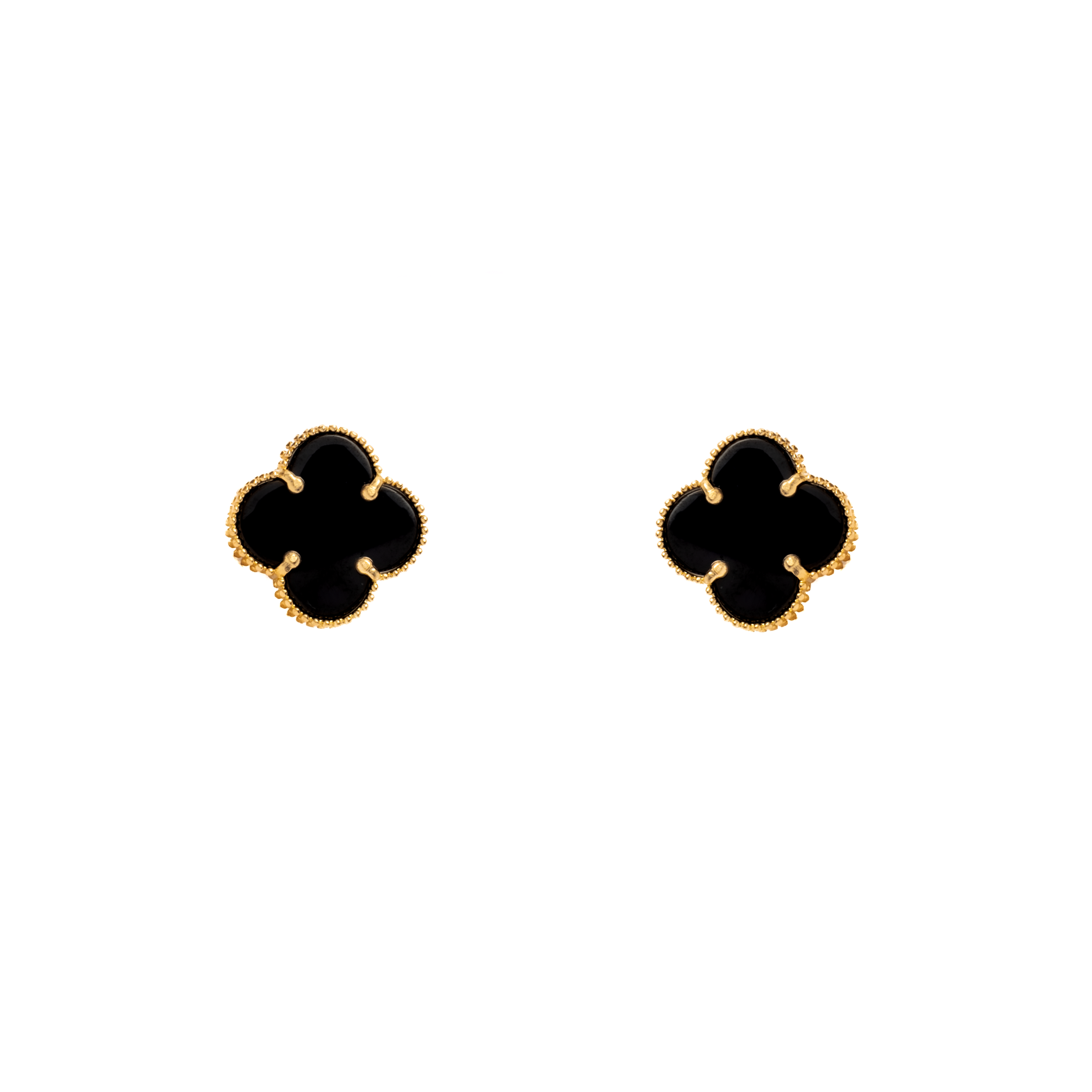 Aretes Trébol Negro, Oro Turco 10 Kilates, Oro Fino Joyería..
