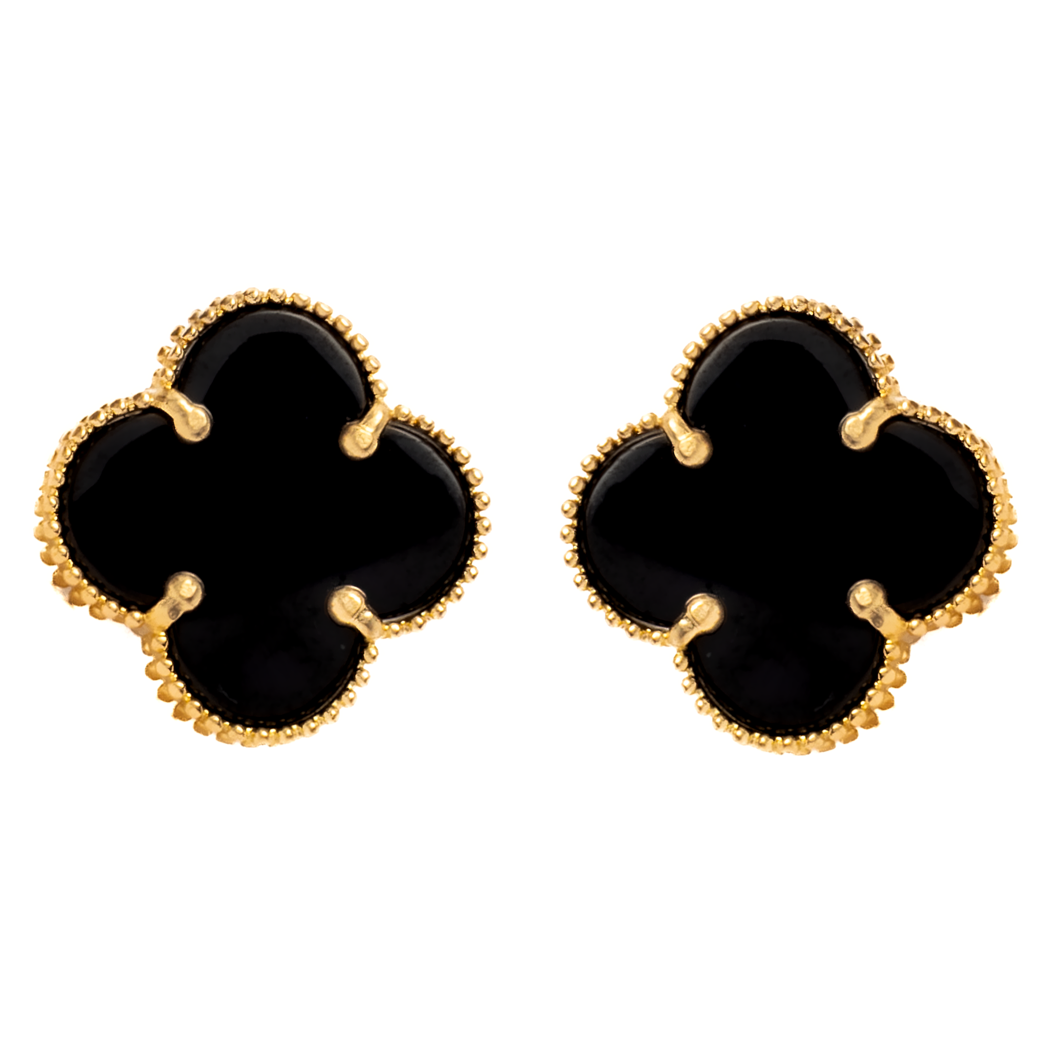 Aretes Trébol Negro, Oro Turco 10 Kilates, Oro Fino Joyería..