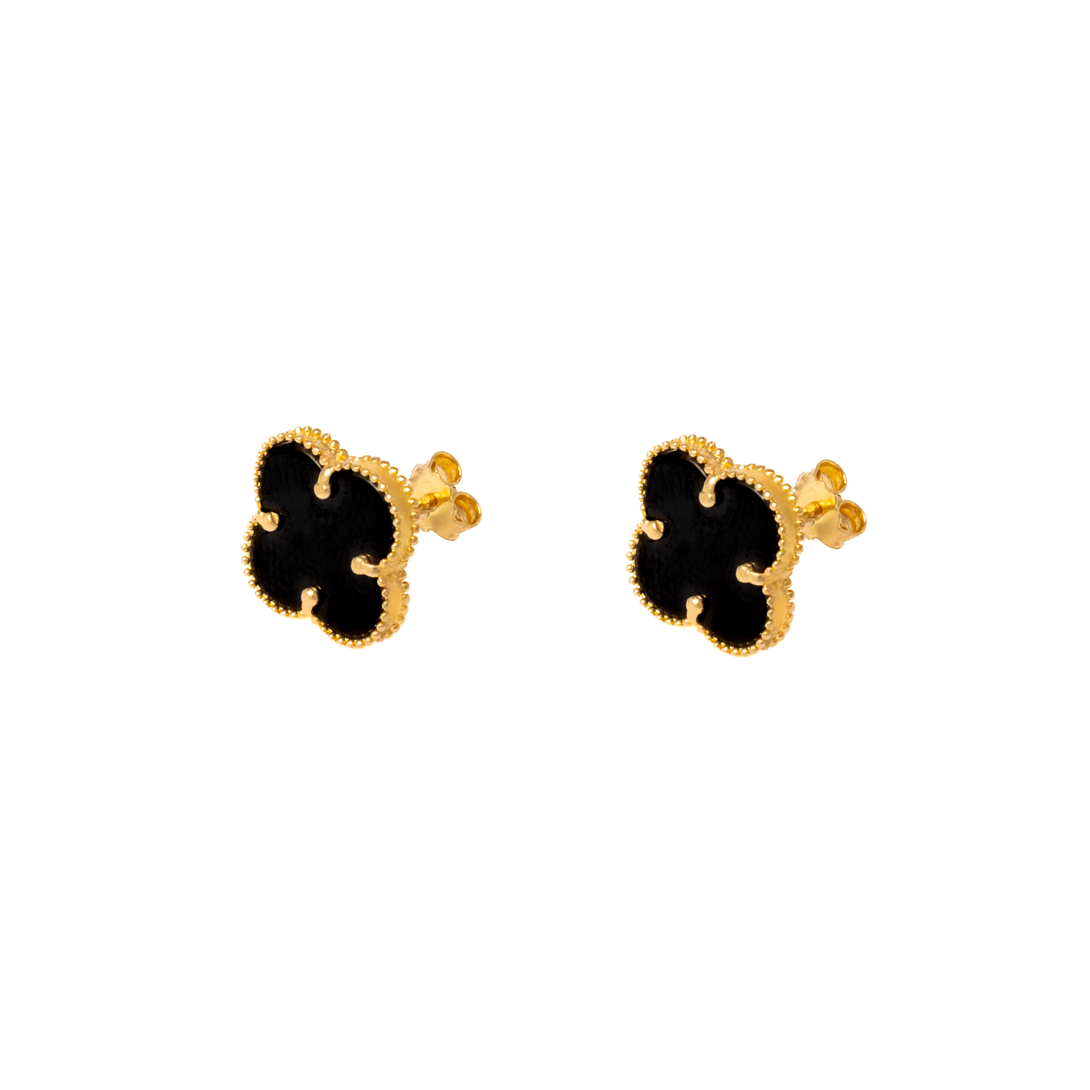 Aretes Trébol Negro, Oro Turco 10 Kilates, Oro Fino Joyería..