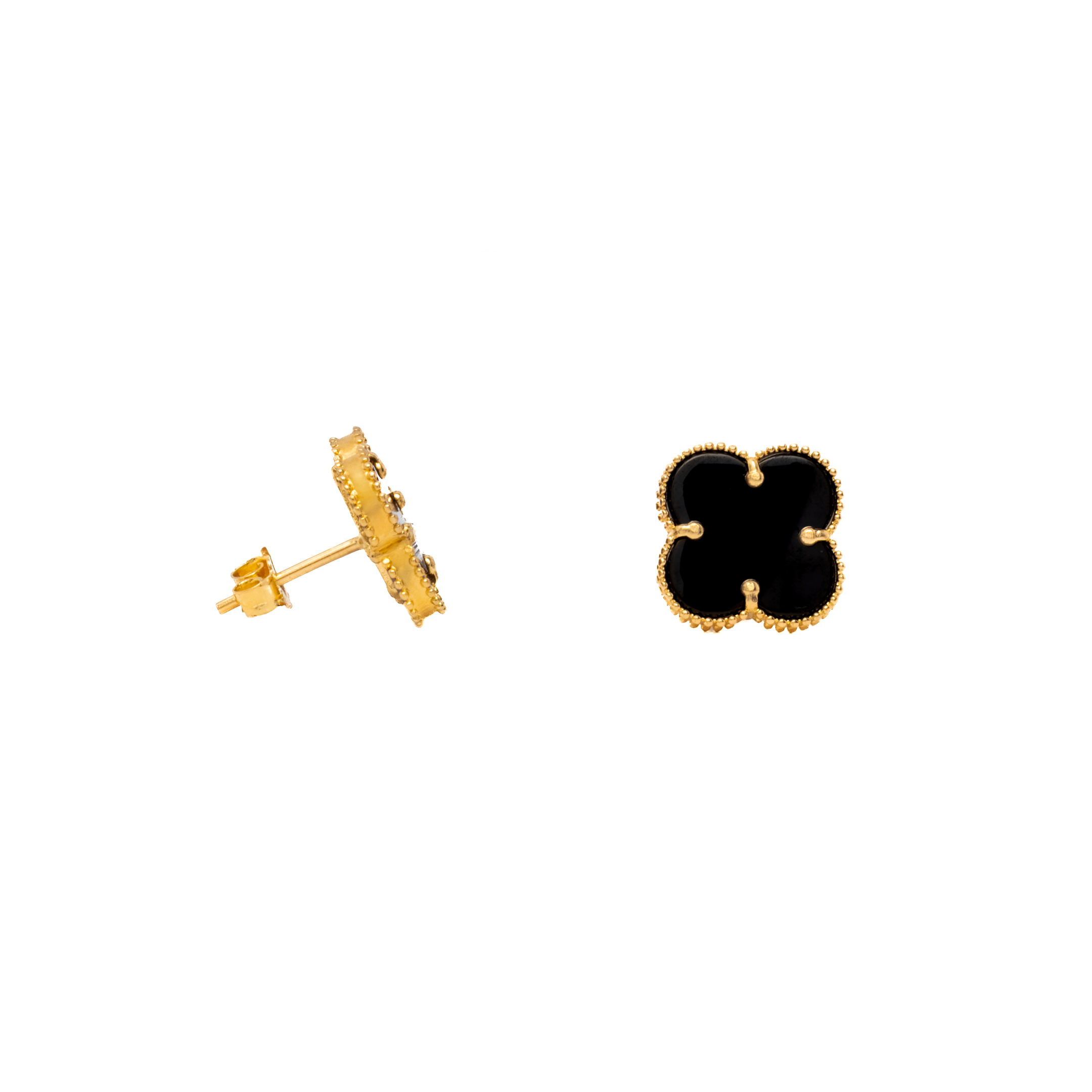 Aretes Trébol Negro, Oro Turco 10 Kilates, Oro Fino Joyería..