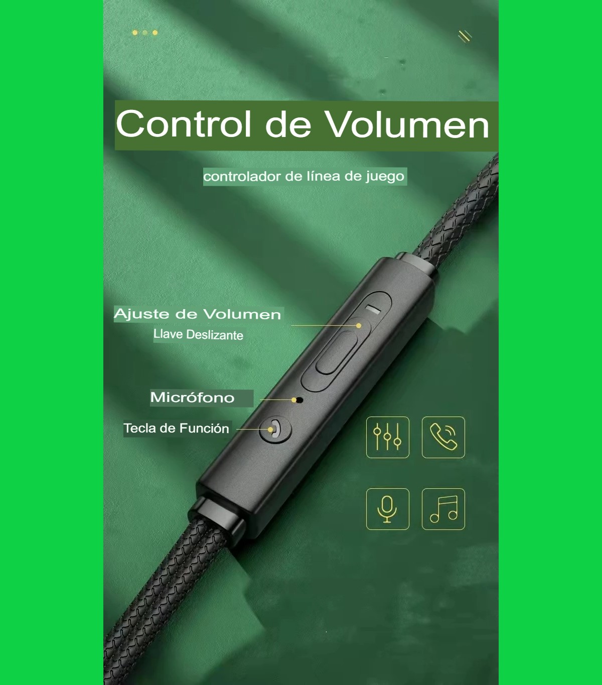 Audífonos manos libres tipo C magnéticos cable L juego Metal verde HiFi teléfono micrófono gamer.