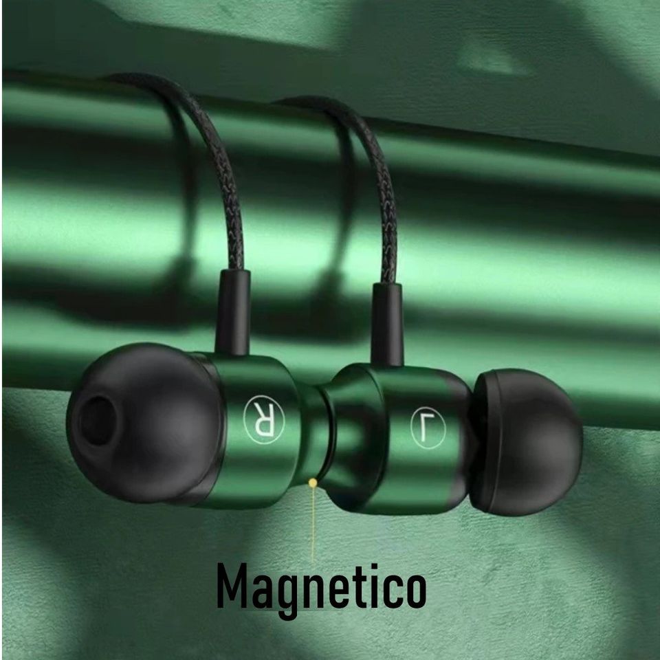 Audífonos manos libres tipo C magnéticos cable L juego Metal verde HiFi teléfono micrófono gamer.