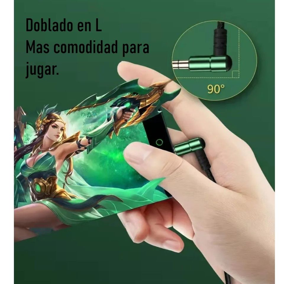 Audífonos manos libres tipo C magnéticos cable L juego Metal verde HiFi teléfono micrófono gamer.