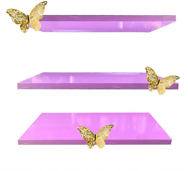 Repisas de Pared Flotantes 3 piezas Rosa con Mariposas.