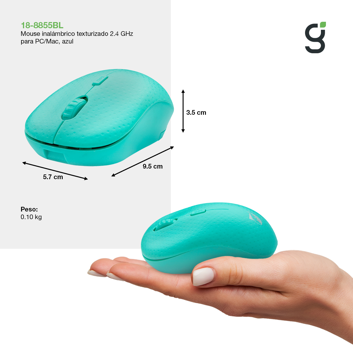Mouse Inalámbrico Green Leaf Velocidad 1600 DPIs color azul 18-8855BL.