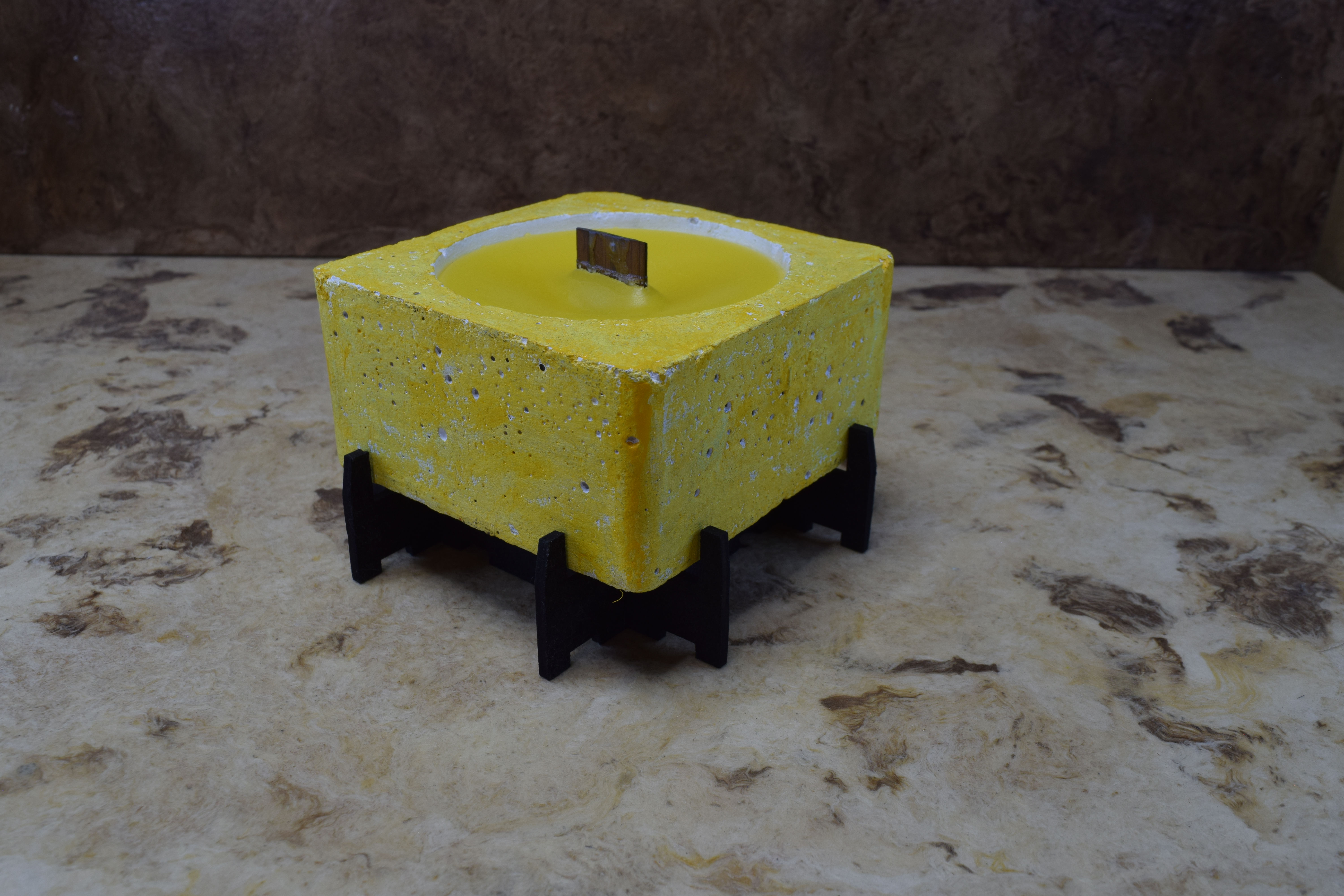 Vela De Citronela Cuadrada Con Pabilo De Madera Y Base