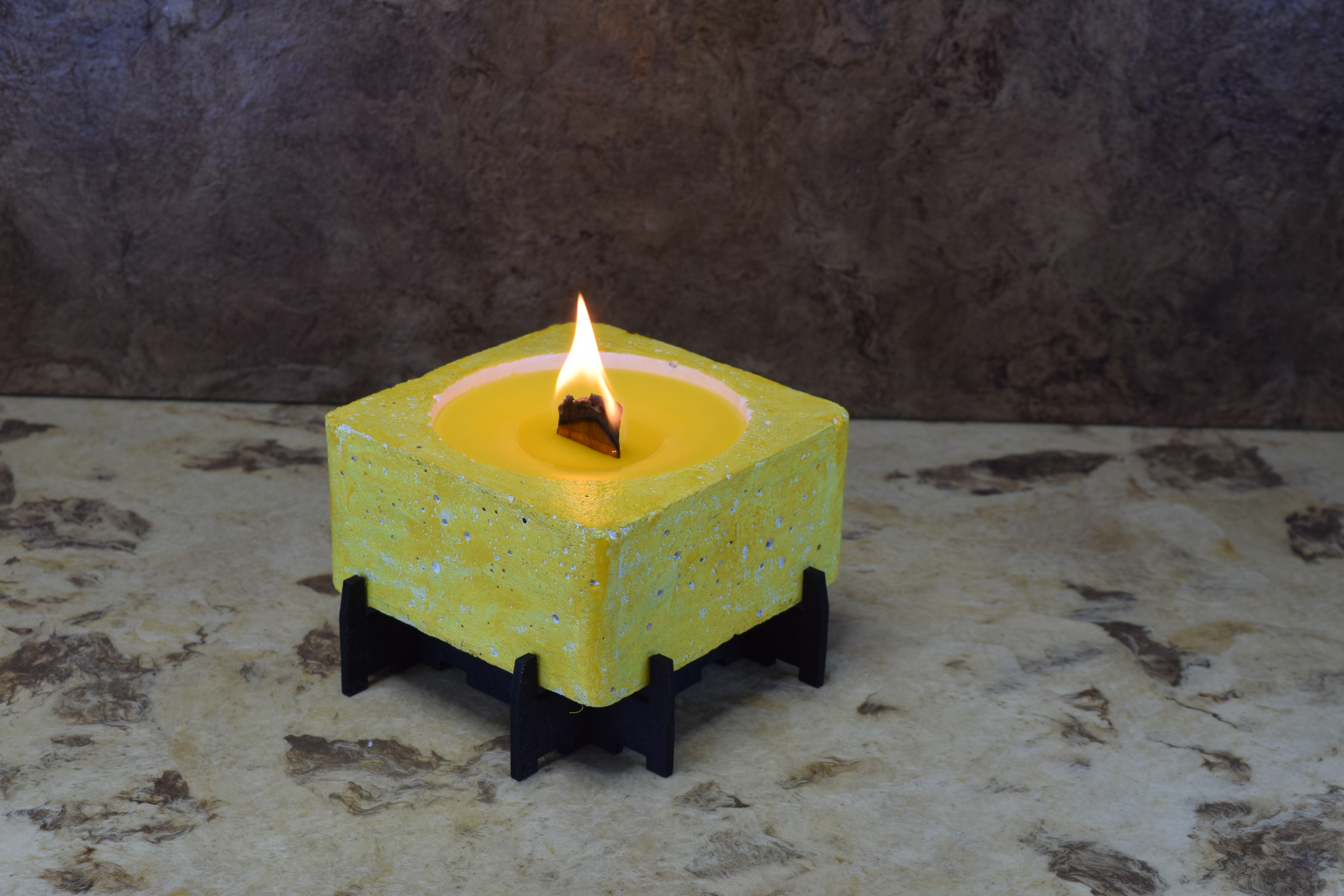 Vela De Citronela Cuadrada Con Pabilo De Madera Y Base
