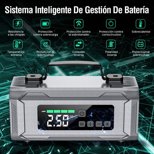 Arrancador De Batería Portátil De Auto Inflador Rápido 6000a.