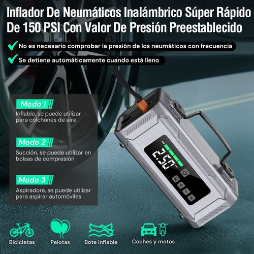 Arrancador De Batería Portátil De Auto Inflador Rápido 6000a.