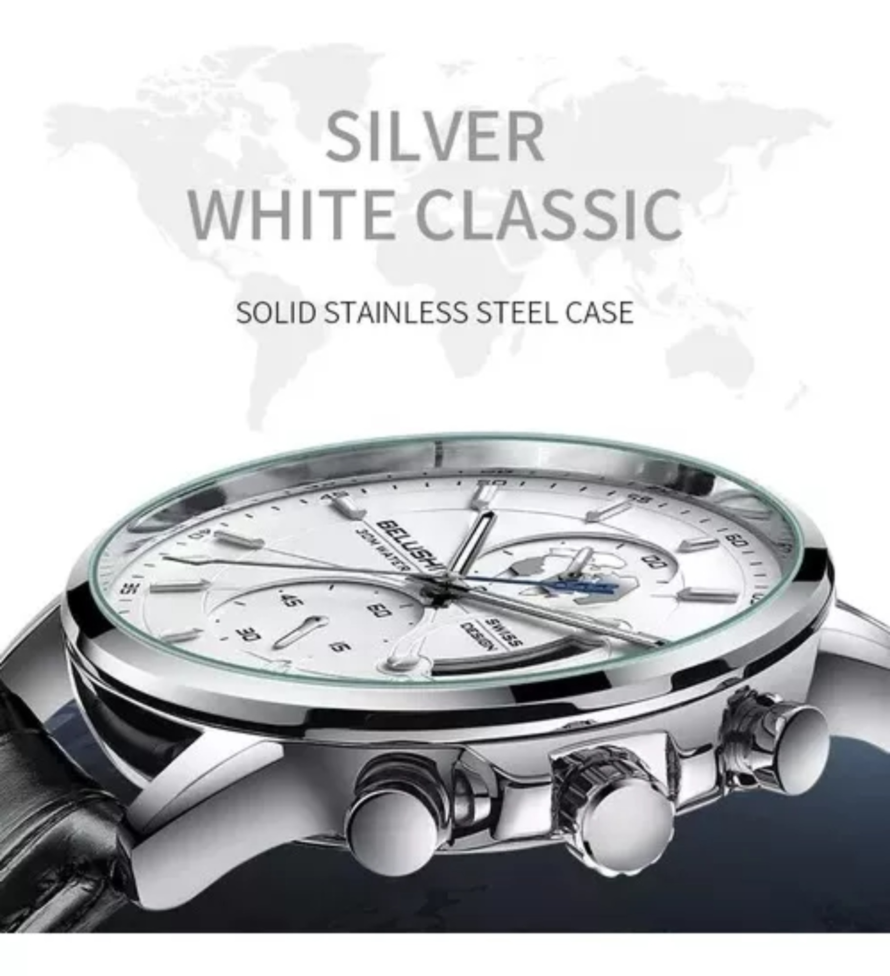 Reloj pulsera Belushi B-576P con correa de cuero.